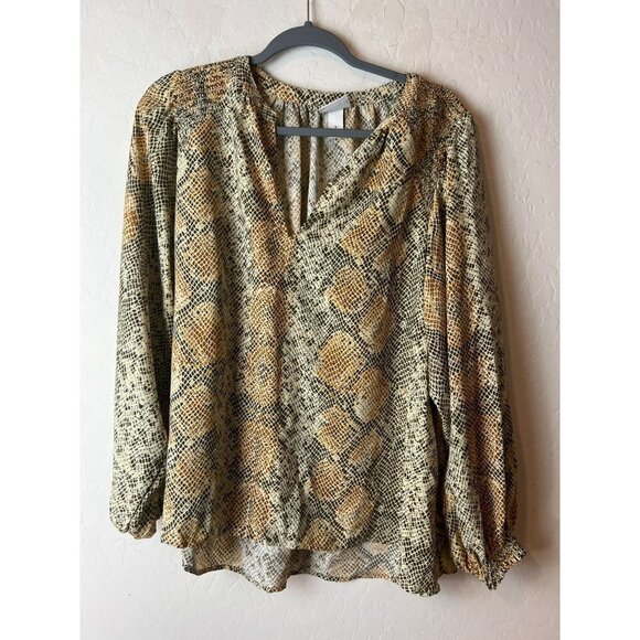 Ava & Viv Sz 1X Animal Print Snake Print Tan Grey Flowy Blouse - Picture 1 of 8